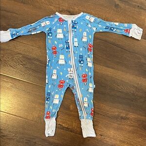 Little Sleepies Blue Robot Print One-Piece Baby Zippies Size 3-6 Months